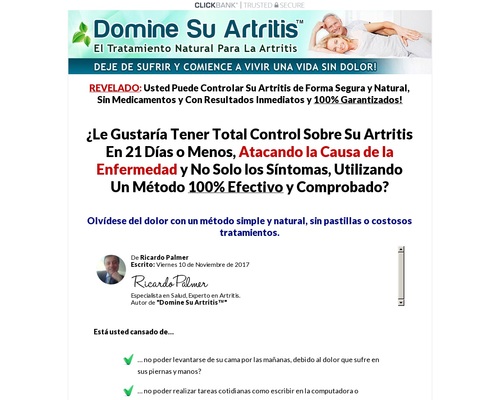 Domine Su Artritis – 90% de comisión. Grandes Ventas